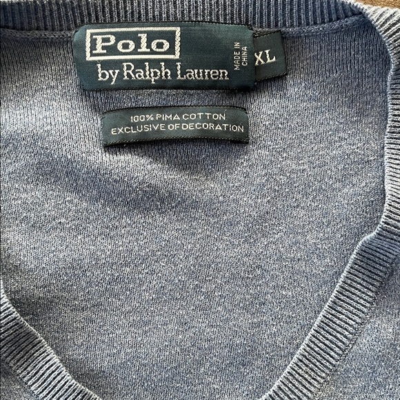 Polo by Ralph Lauren Men's Light Blue Pima Cotton V-Neck Sweater Size XL - Picture 3 of 6